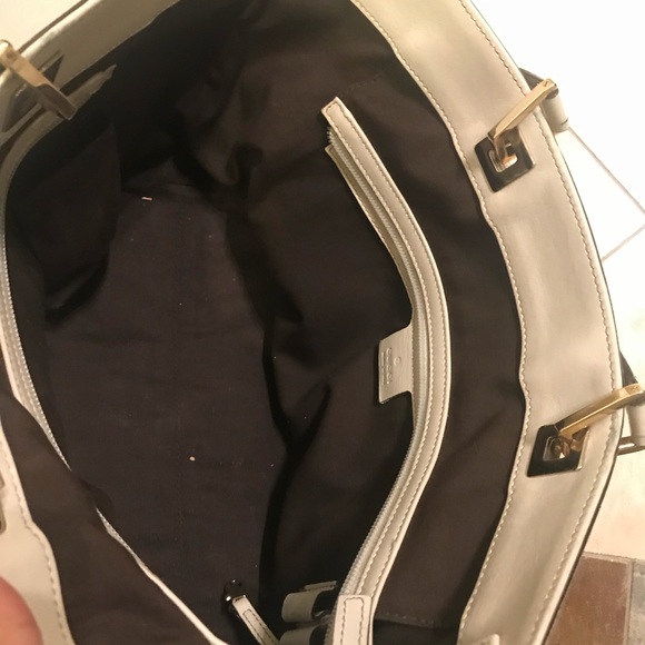 Gucci Beige GG Canvas Shoulder Bag with White Leather Trim